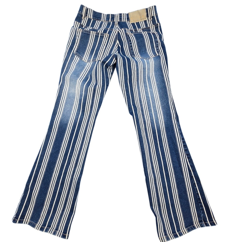 Crest Jeans Vintage Y2K Blue White Striped Flare Pants Stretch Denim 9/10 - Picture 2 of 8